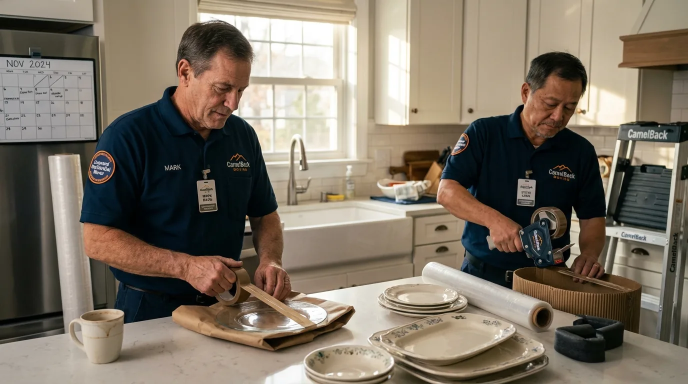 Professional crew packing kitchen dishware in Cottonwood, CA